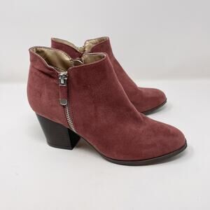 Style & Co Womens Size 6 Red Masrinaa Double Zip Ankle Booties Faux Suede